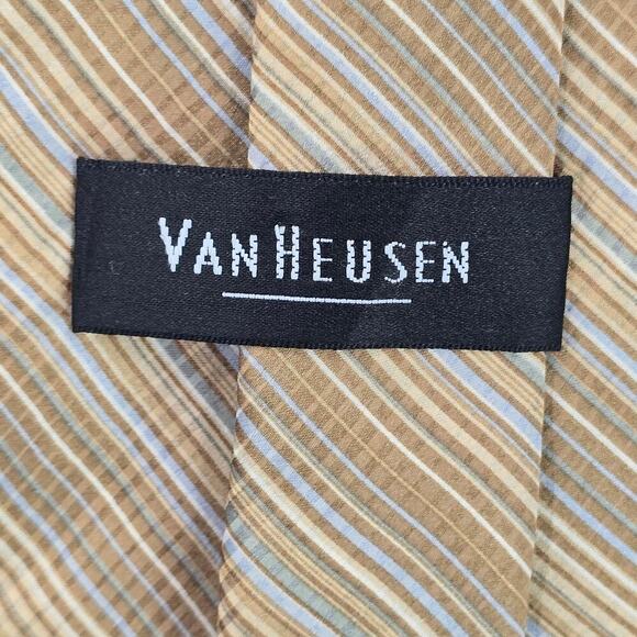 Van Heusen Yellow Blue Stripe 100% Silk Executive Corporate Men's Neck Tie - Picture 4 of 6